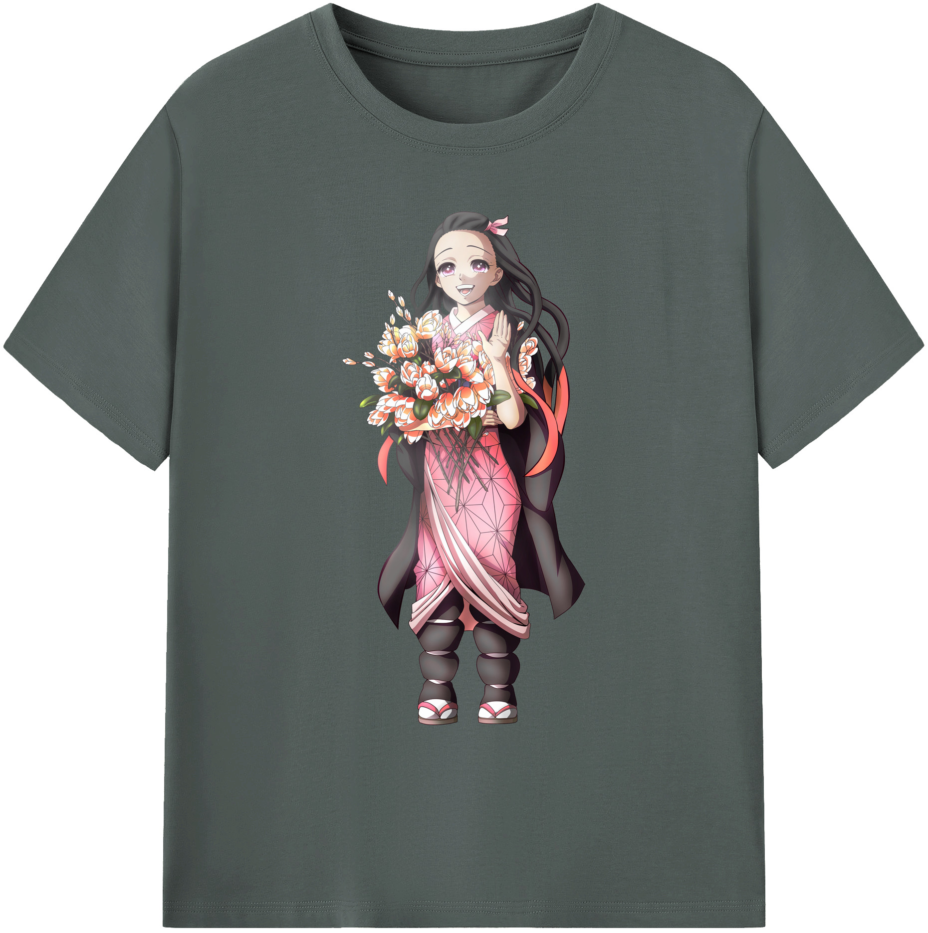 （画像用） 鬼滅の刃（きめつのやいば）竈門 禰󠄀豆子／かまど ねずこ Kamado Nezuko 綿100％ メンズ半袖Tシャツ｜肌触りやわらか＆通気性